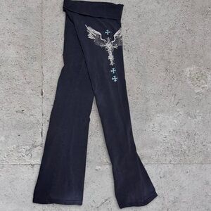 Cyber Y2K Bedazzled Cross Cotton Fold-Over Sweatpants